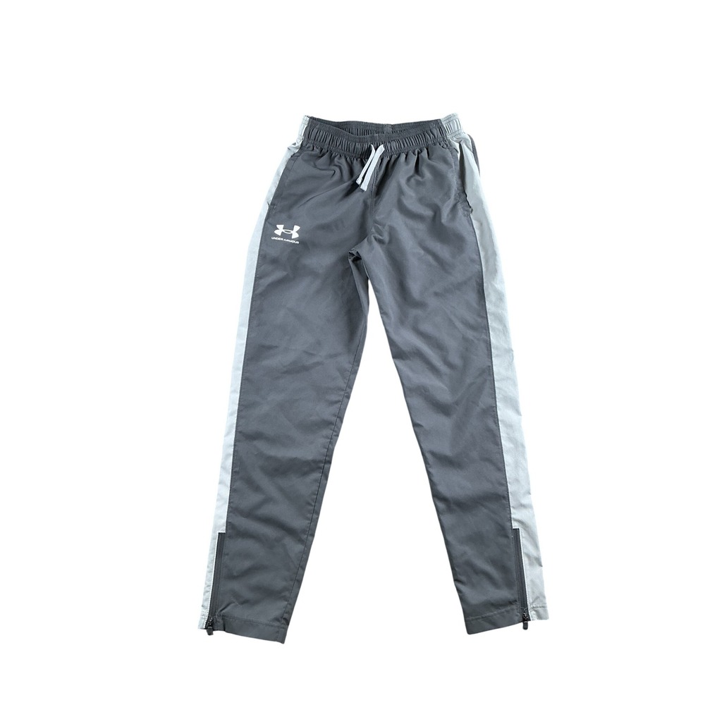 Under Armour Boys Gray Active Track Pants Youth Large YL Ankle Zip Loose Fit